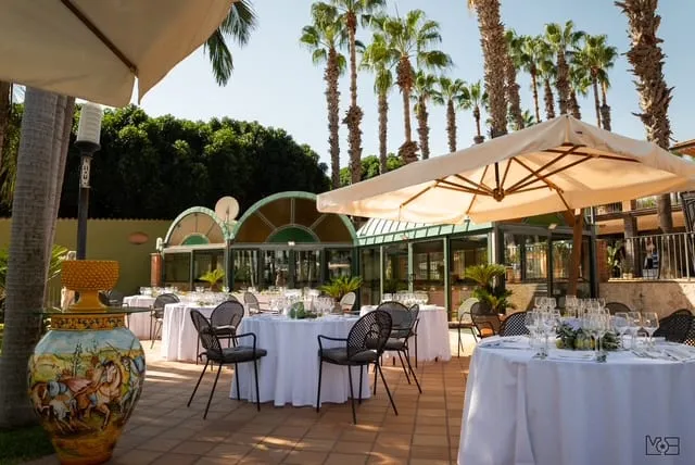 Round tables set for a reception