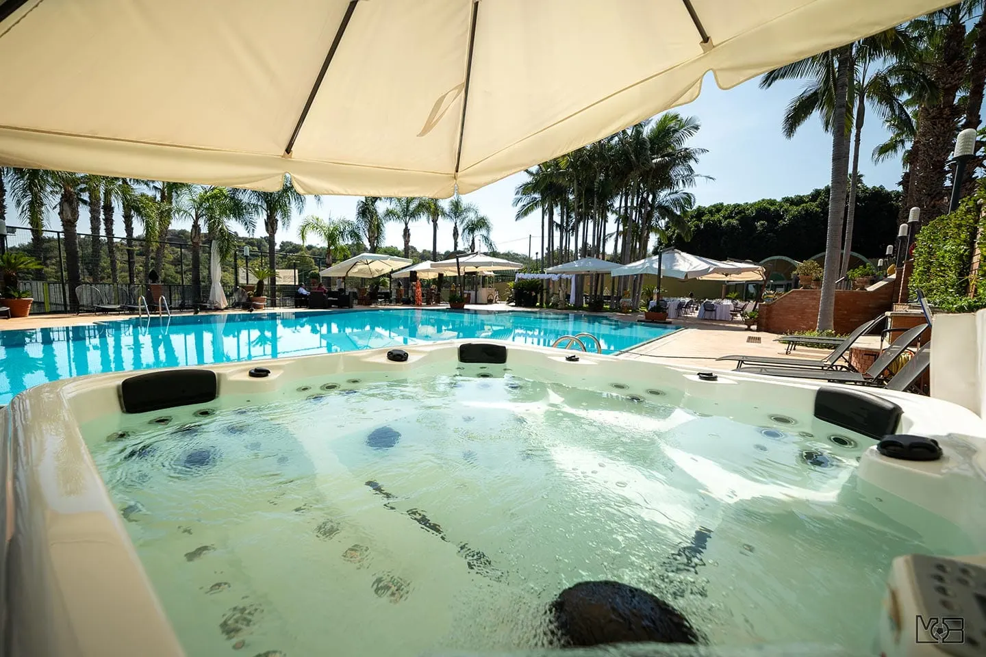 Poolside hot tub